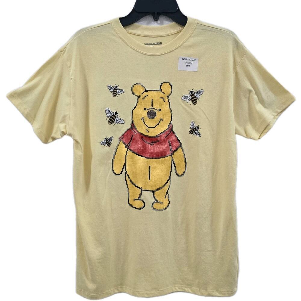 Disney Winnie The Pooh Bees Yellow T-Shirt W/ Cross Stitched Embroidered Medium